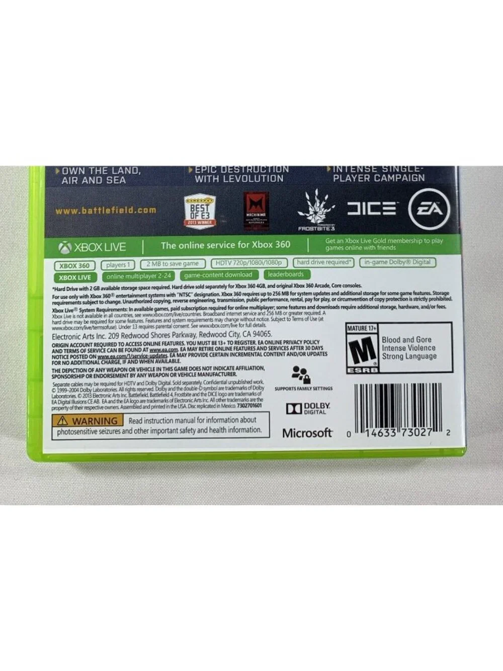 Battlefield 4 Xbox 360 Game Includes China Rising Expansion Pack Complete M-Rate